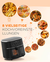 Heißluftfritteuse 6L mit Sichtfenster Digitalem LED-Touchscreen, 8 in1 Programmen, Einstellbare Temperaturregelung, KA01004 - Tomons DE Onlineshop
