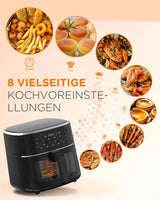 Heißluftfritteuse 6L mit Sichtfenster Digitalem LED-Touchscreen, 8 in1 Programmen, Einstellbare Temperaturregelung, KA01004 - Tomons DE Onlineshop