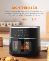 Heißluftfritteuse 6L mit Sichtfenster Digitalem LED-Touchscreen, 8 in1 Programmen, Einstellbare Temperaturregelung, KA01004 - Tomons DE Onlineshop