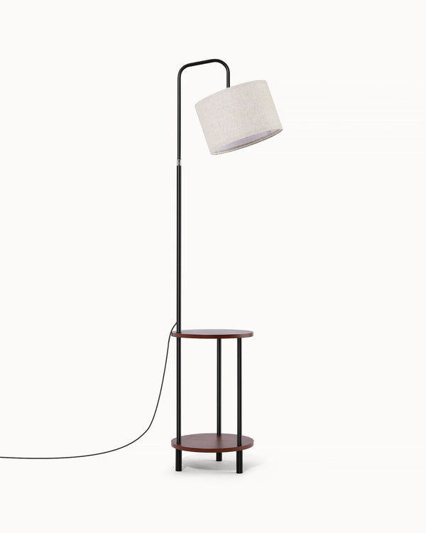 Stehlampe Wohnzimmer, Moderne Lampenschirm Stehlampe mit Tisch, Verstellbare Stehlampe Holz, LP03019