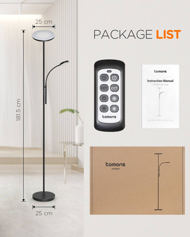 LED Stehlampe dimmbar, modern, mit Fernbedienung, für Wohnzimmer, Schlafzimmer, LP03003 - Tomons DE Onlineshop