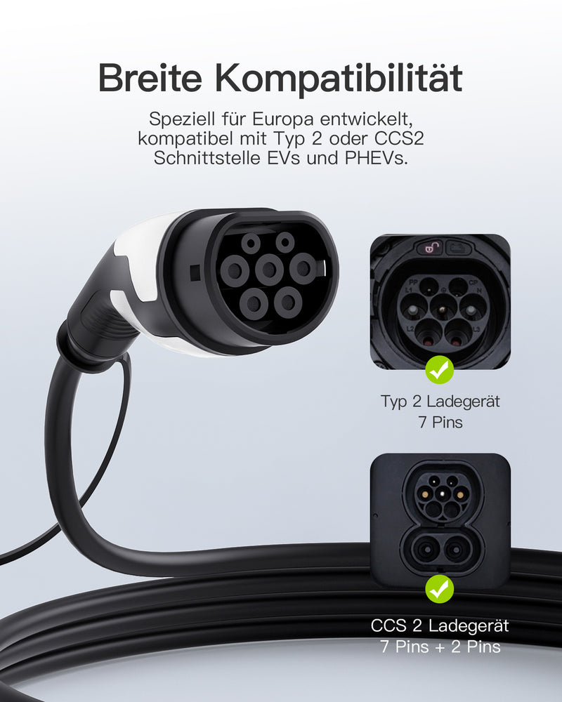 Typ 2 zu Typ 2 Schnellladekabel, 22 KW 32A 3-Phasen-Elektro 5M, für Elektro- und Plug-in-Hybridfahrzeuge, EV1001 - Tomons DE Onlineshop
