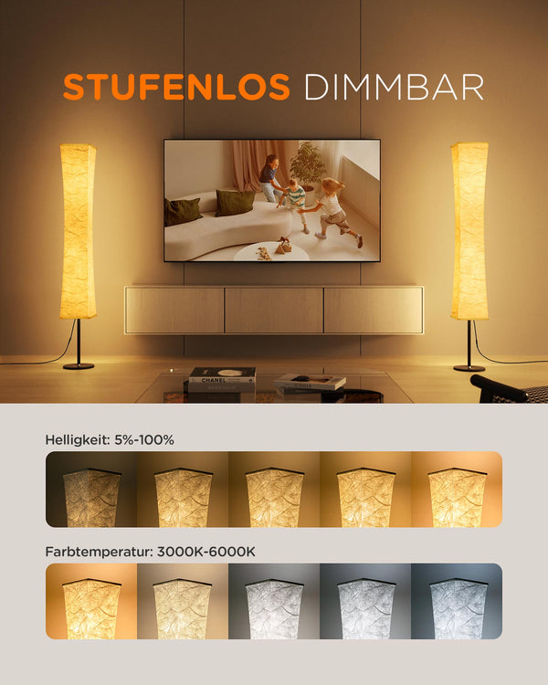 Stehlampe Wohnzimmer Dimmbar, RGB LED Stehlampe mit Fernbedienung & Musiksynchronisation, LP03017