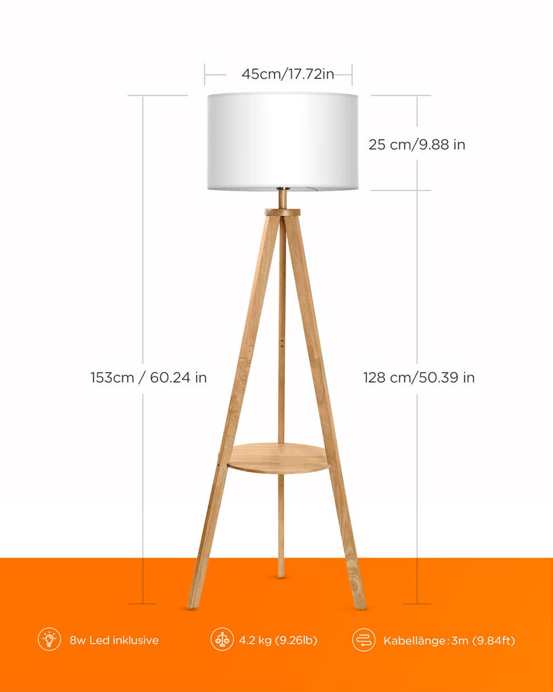 Stehlampe aus Holz, skandinavisch, mit Ablage, für Wohnzimmer, Schlafzimmer, LP03014 - Tomons DE Onlineshop