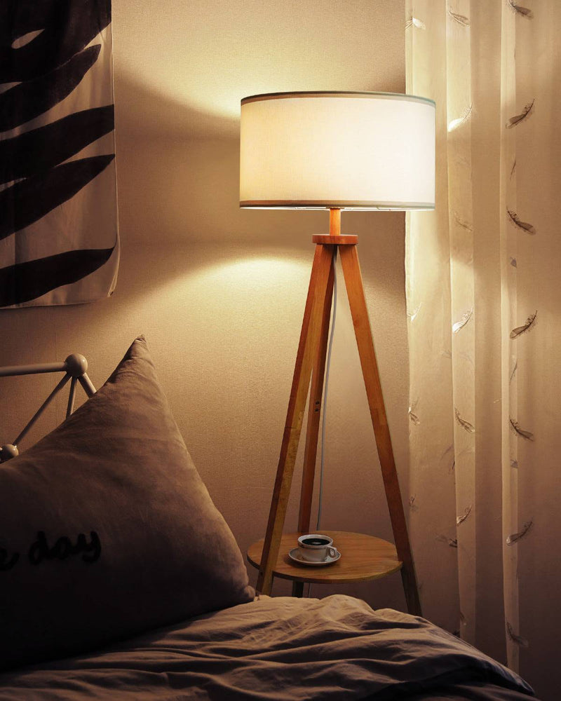 stehlampe aus holz, skandinavisch, mit ablage, für wohnzimmer,  schlafzimmer, lp03014