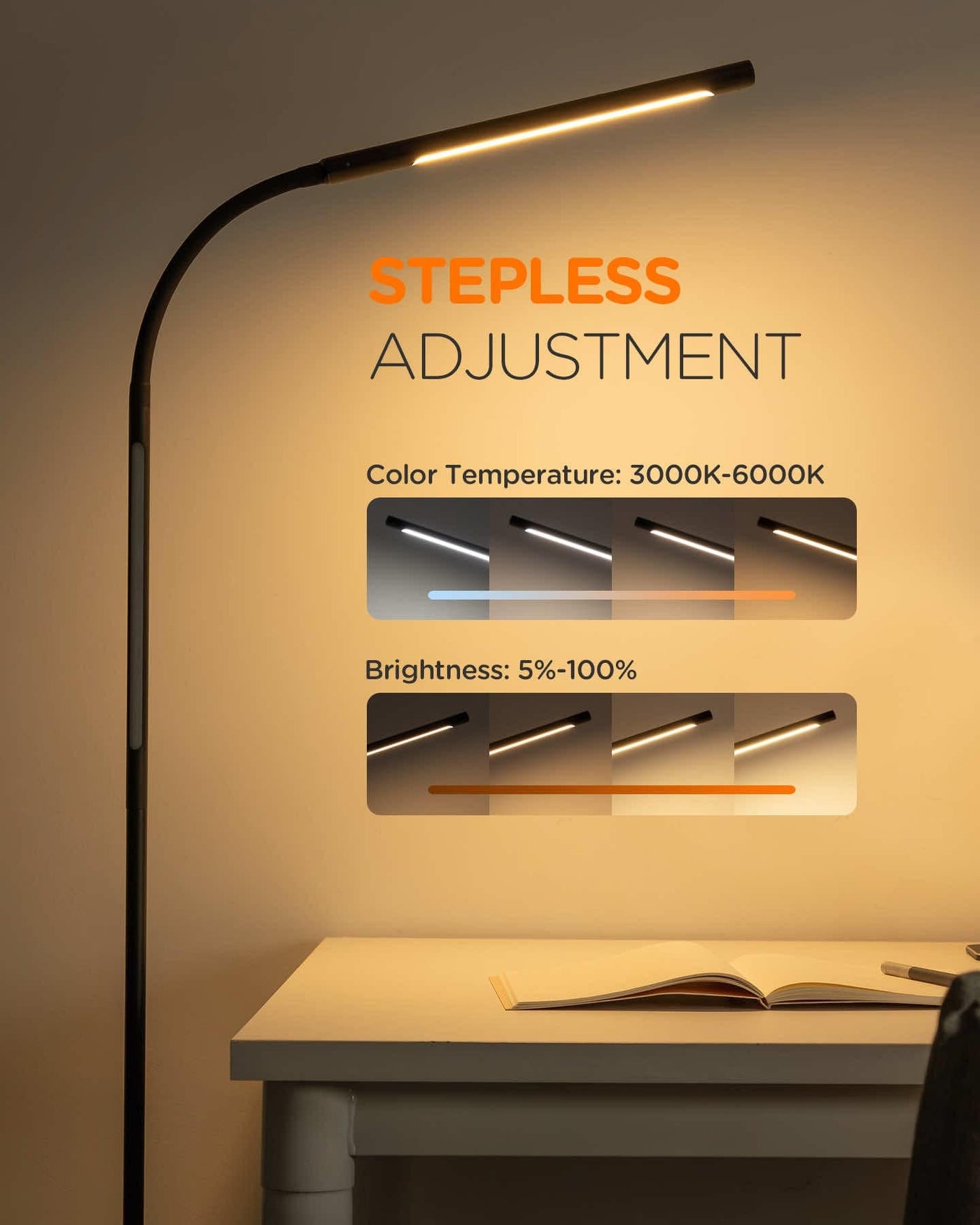 LED-Stehlampe Zum Lesen – 6 W, 600 Lumen, 3000 K, Dimmbar Per Touch, Schwenkbar, Matt Nickel, Höhe 160 Cm
