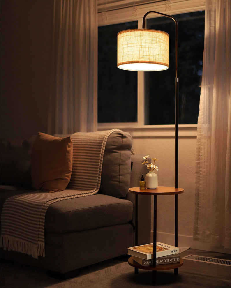 Stehlampe Wohnzimmer, Moderne Lampenschirm Stehlampe mit Tisch, Verstellbare Stehlampe Holz, LP03019 - Tomons DE Onlineshop