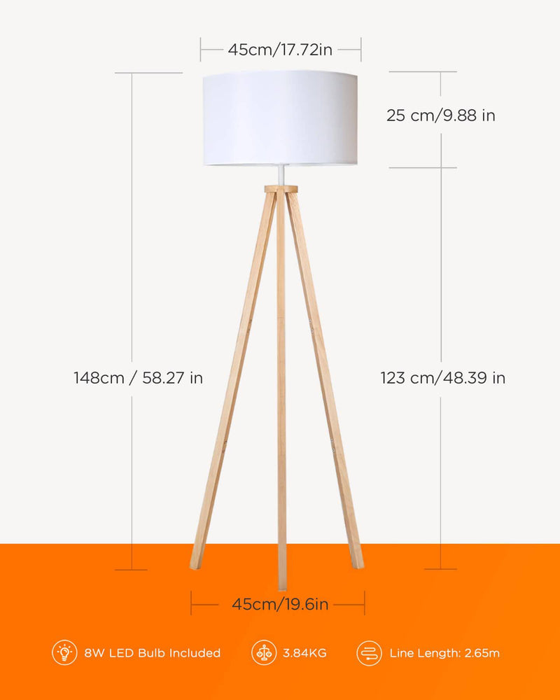 Stehlampe LED dimmbar aus Holz Dreibein, skandinavisch, für Wohnzimmer, LP03002 - Tomons DE Onlineshop