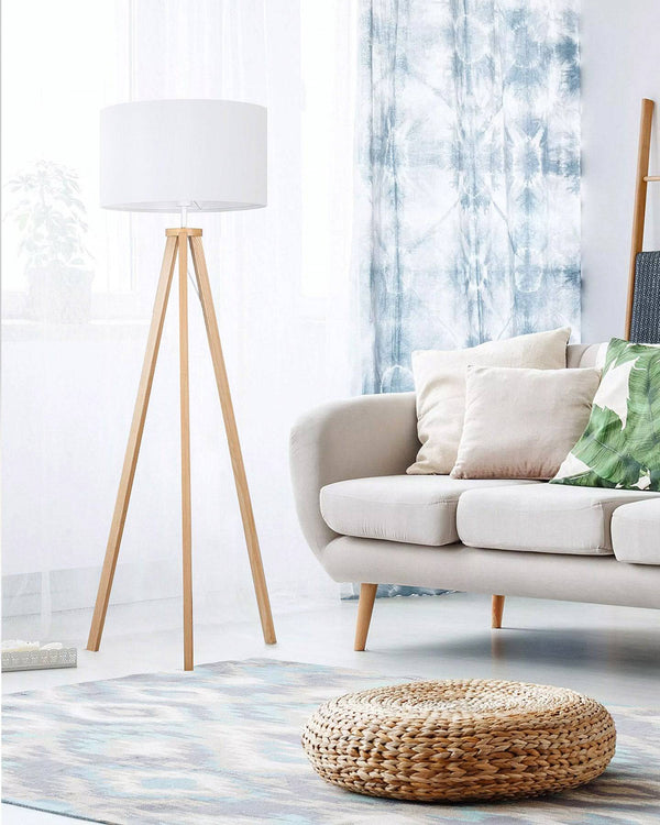 Stehlampe LED dimmbar aus Holz Dreibein, skandinavisch, für Wohnzimmer, LP03002