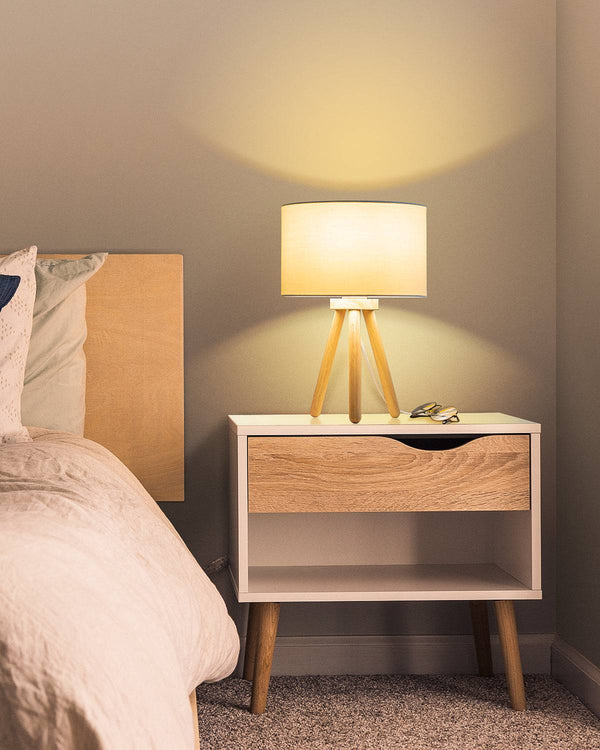 LED-Nachttischlampe aus Holz im skandinavischen Stil in Weiß/Beige - BL1002 - Tomons DE Onlineshop